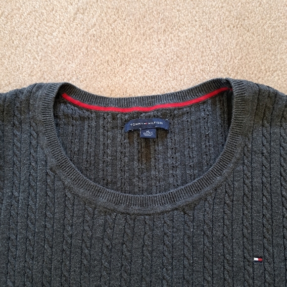 Tommy Hilfiger Sweater Grey Cable Knit Crewneck Size XL Long Sleeved Classic - Picture 7 of 12